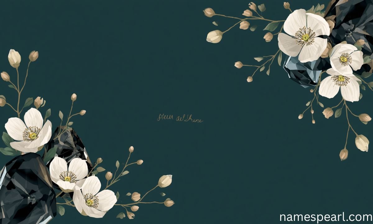Onyx gemstones and moonflowers, representing flower and gemstone names linked to dark beauty