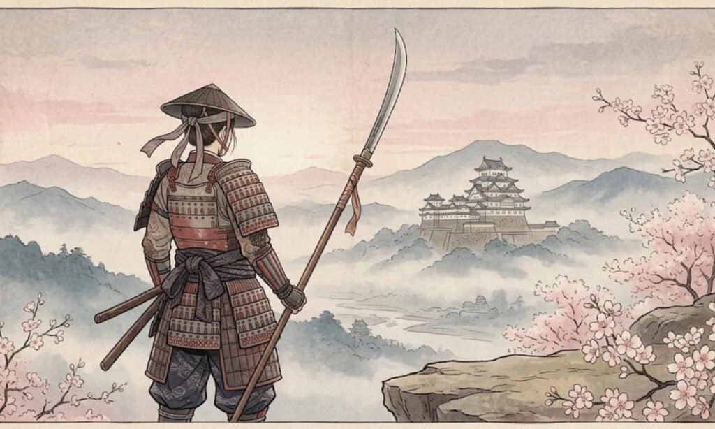 Woman warrior with a naginata illustrating Japanese names that mean warrior for girls