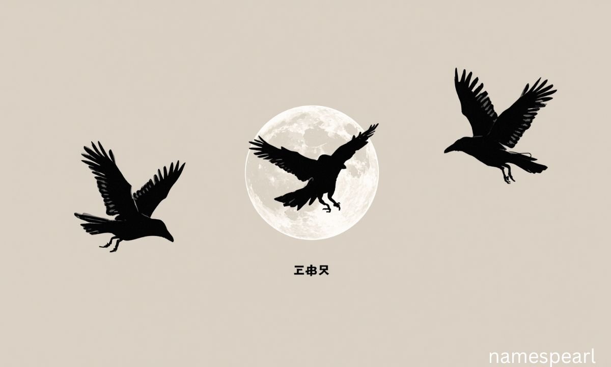 Crows flying across a full moon, symbolizing the names of crows and ravens